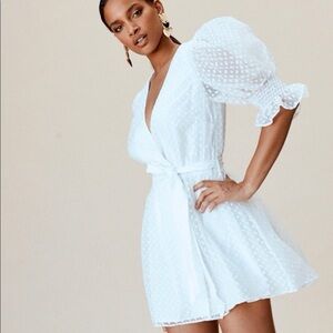 Camila Coelho Zandra wrap dress in white Swiss dots size Med New without tags